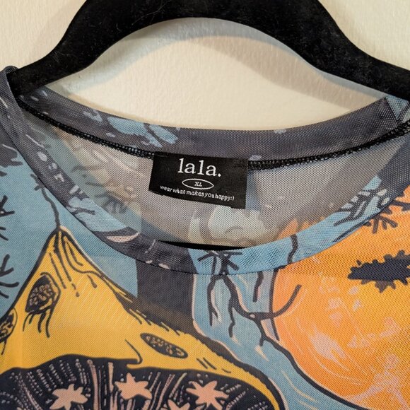 Dressed In Lala Believe In Magic Mesh Mini Dress Size XL Lettuce Edge Hem Sleeve - Picture 6 of 11